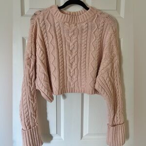 Cozy Cable Knit Sweater - Soft Pink
